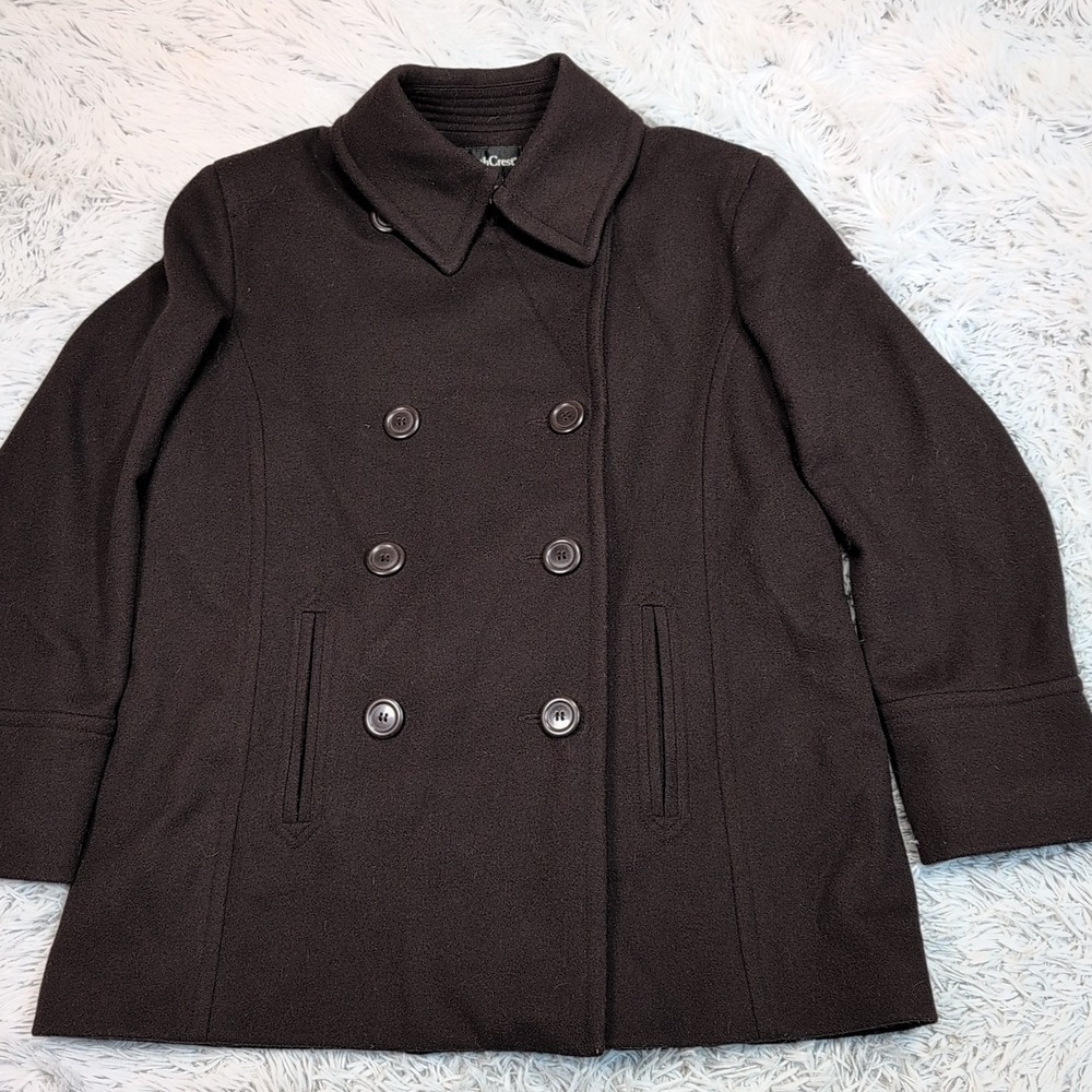 Vintage NorthCrest‎ Jacket Womens L Brown Wool Coat Pockets Cozy Warm Button Up